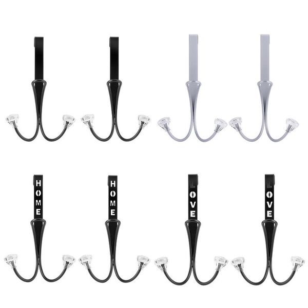 

over the door double hooks - eseoe 2 pack metal twin hooks organizer for hanging clothes coats hats robes towels silver es-hk002