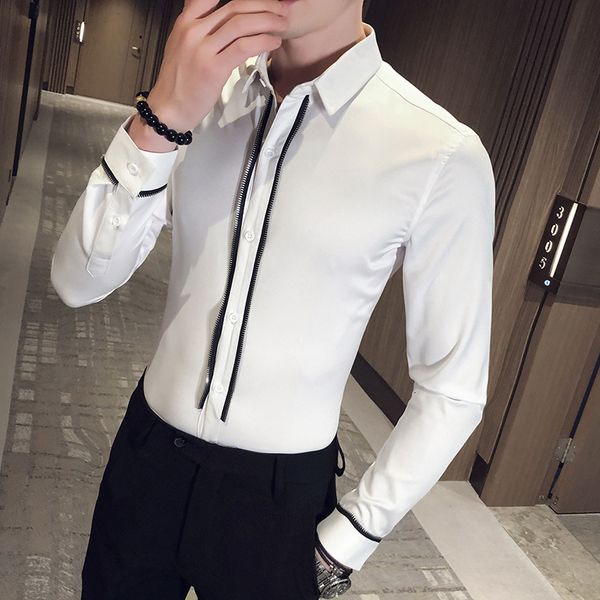 

plus size 5xl-s men's shirts long sleeves zipper casual decoration dress homme formal wear vcdx, White;black