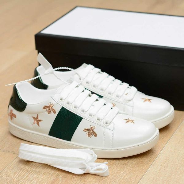 

gg's sneakers bee embroidered leather casual shoes lace -up designer sneakers for women men snake tiger fashion ace chaussures leisure, Black