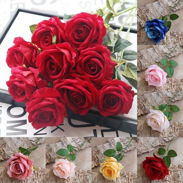 

valentine's day gifts artificial red roses flower beautiful floral arrangement for wedding bride bouquet home decor fake flower