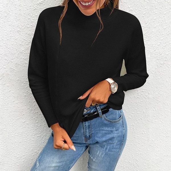 

women's sweaters ribbed knitted women pullovers fashion long sleeve turtleneck cozy soft solid casual winter pullover black sweater, White;black