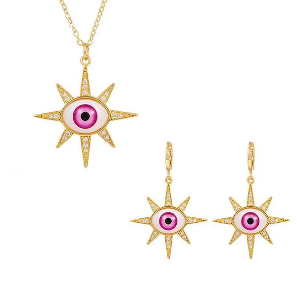 

earrings & necklace fashion gold color blue evil eye hoop for women simple clavicle chain statement long wedding jewelry set gift, Silver