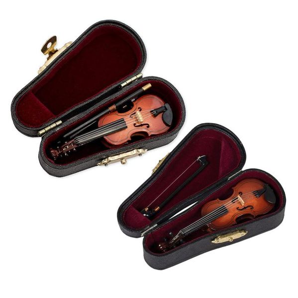 Objetos decorativos Figurines presentes Violino Music Instrument Miniatura com caso