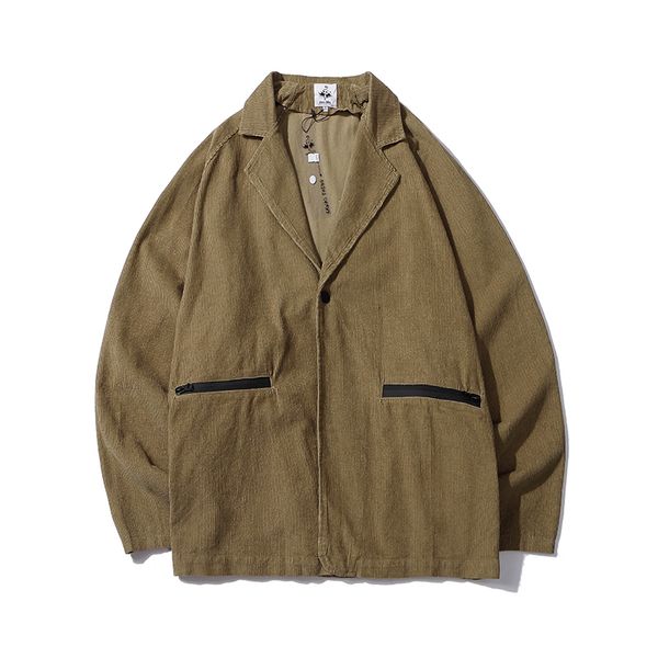 

2021 new japons retro khaki veludo terno jaqueta dos homens bolsos com zper solto macaco casual rua alta nico boto casaco de outono 0jv1, White;black