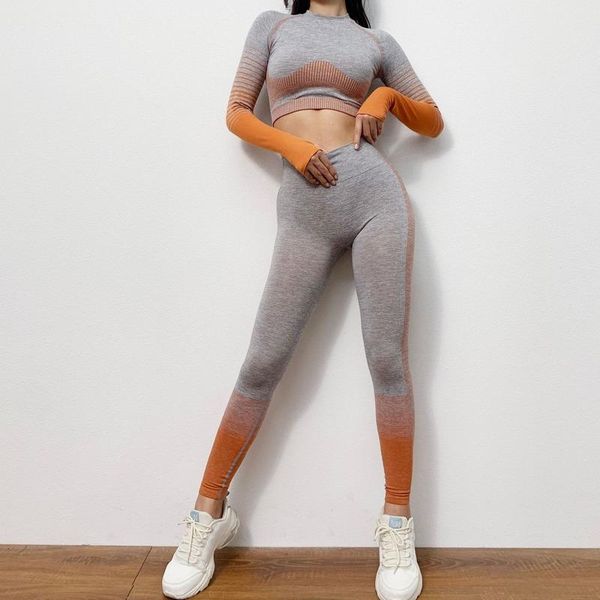 

yoga outfit women vital seamless set gym clothing fitness leggings+cropped shirts sport suit long sleeve tracksuit active wear