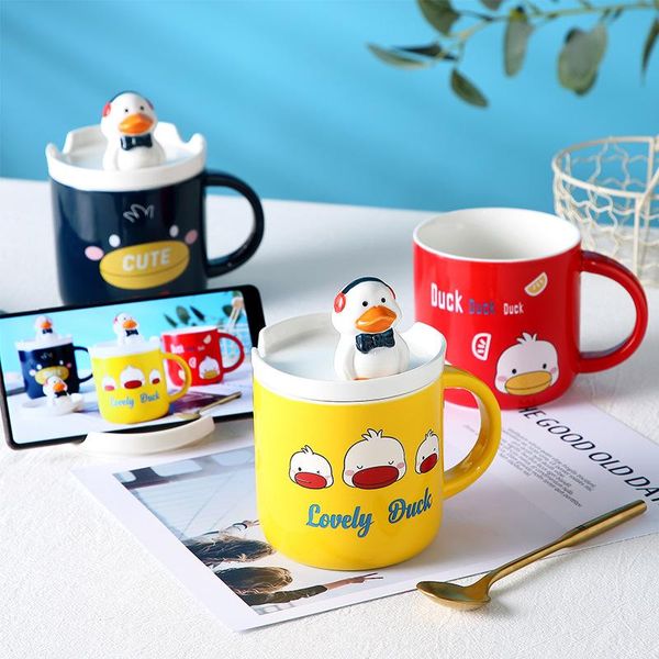 

mugs cartoon duck mobile phone holder cover lovers ceramic milk cup healthy material high temperature resistant water bottle