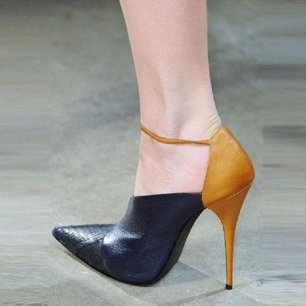 

dress shoes women brand mixed colors lace-up pumps high heels sandal pointed toe fashion patchwork thin heel ladies shoe zapatos mujer, Black