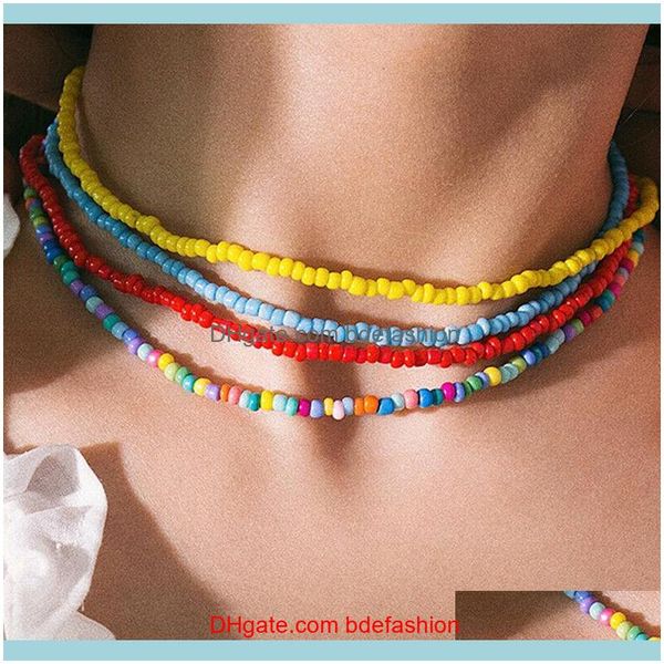 

necklaces & pendants jewelryglass beads necklace short rainbow rice beaded choker handmade boho jewelry for women daily retail/wholesale cho, Golden;silver