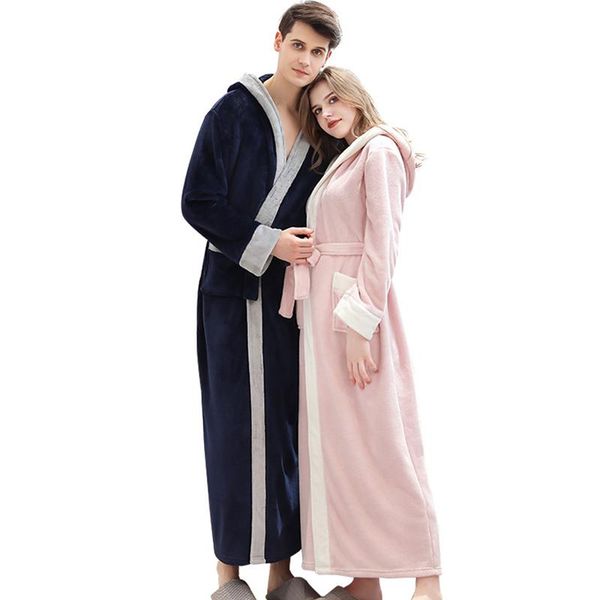 

women's sleepwear 2021 autumn winter warm long bathrobe loose female nightgown flannel solid ankle length hood with sashes nightwear la, Black;red