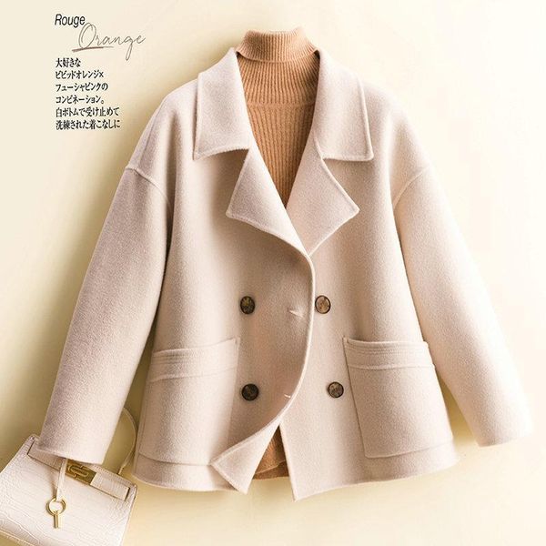 

women's wool & blends [s] double-sided cashmere coat in autumn and winter 2021 suit collar all cardigan pocket, Black