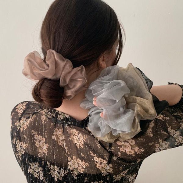 

hair accessories spring plain color organza oversized scrunchie women girls elastic bands tie rope ponytail holder