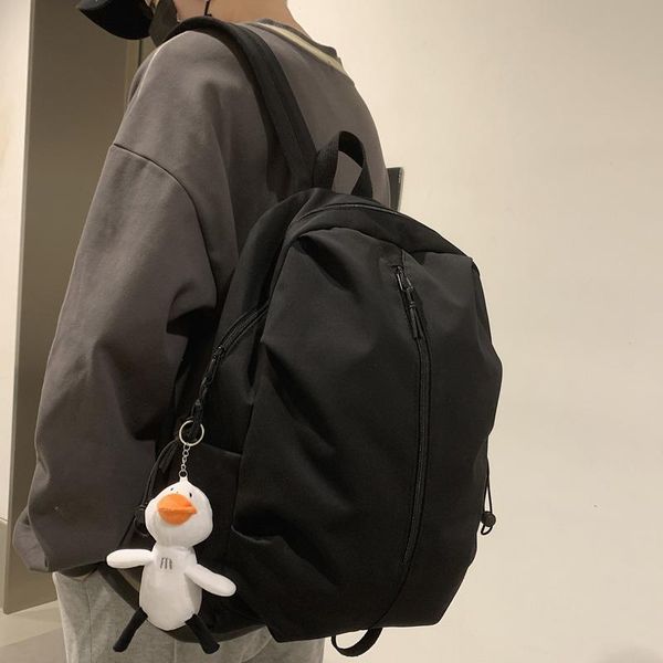 

solid color waterproof nylon backpack korean vertical zipper travel bag lapbackpack couples schoolbag