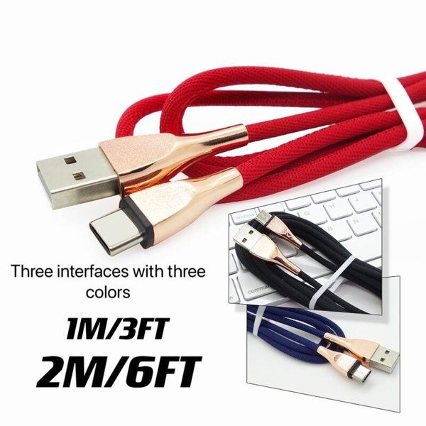 2,4 A Typ C Micro USB Kabel Schnellladekabel Geflochtenes Schnellladekabel aus Zinklegierung für Samsung Huawei LG Android Telefonkabel