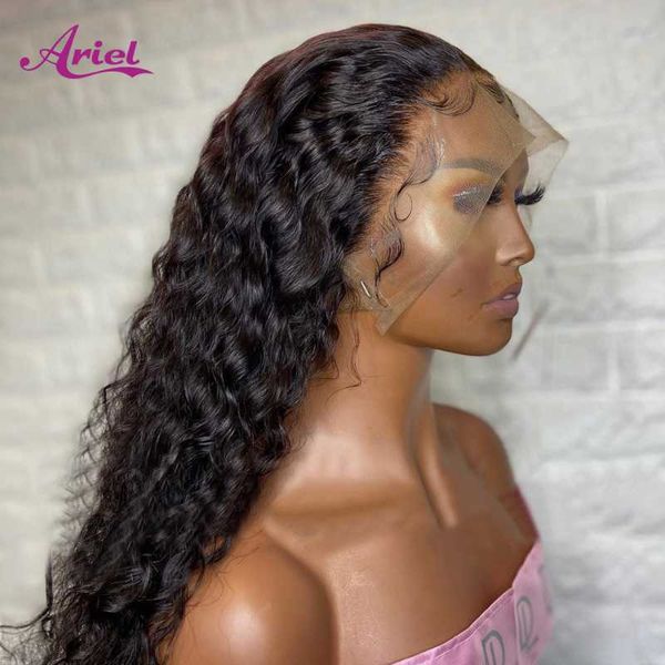 

lace wigs water wave front human hair remy brazilian closure for black women 13x4 transparent frontal, Black;brown