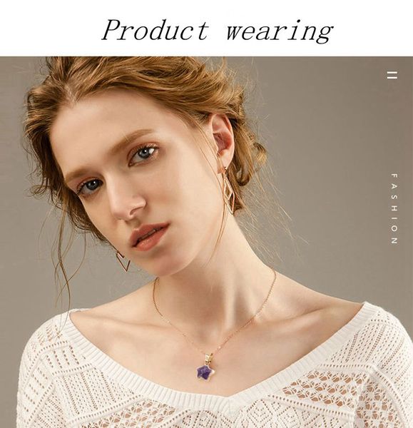 

natural crystal agate cut five pointed star phnom penh pendant necklace charming fresh and exquisite women, Silver