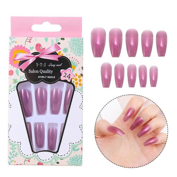 

false nails 24pcs/box diy detachable aurora purple coffin stiletto ballerina fake full cover nail tips press on, Red;gold