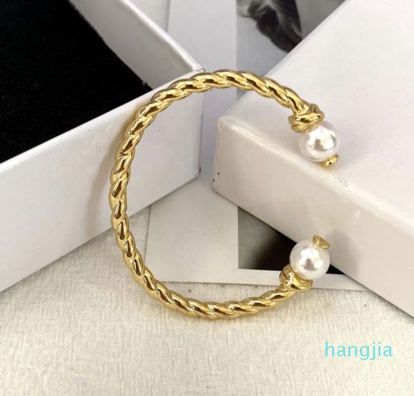 

bangle real 18k gold plated brand beaded strands pearl letter bracelet bracelets cuff, Black
