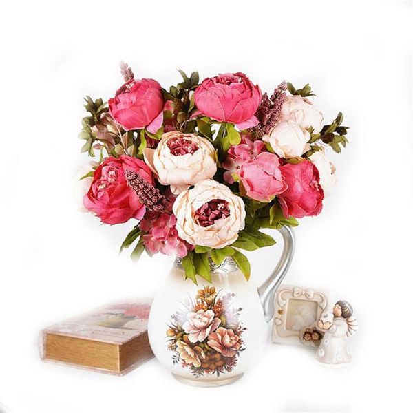 

decorative flowers & wreaths 1pcs artificial silk peony bouquets for bridal hydrangea wedding home decoration, spring pure pink