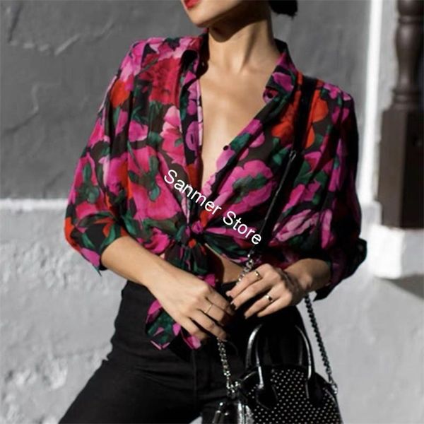 

women's blouse turn-down collar floral printing loose spring summer female casual clothes lady shirt 210730, White