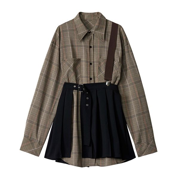 

loose fashion adjustment spring tide fall 2021 female chess plied with dividing two pieces dressed new long sleeve lapel zmch, Black;gray