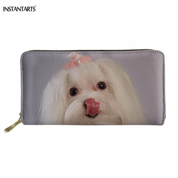 

wallets instantarts funny 3d dog /puppy maltese printing woman man pu leather purse casual large zipper fashion card/cash holder, Red;black