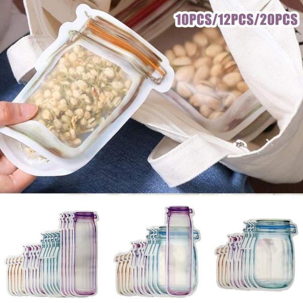 

storage bags 20/12/10pcs reusable mason jar nuts candy cookies bag waterproof seal fresh sandwich