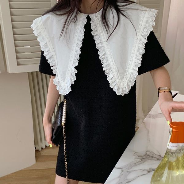 

casual dresses [ewq] women green patchwork dress turn-down collar short sleeve loose fit fashion tide spring summer 2021 16f0789, Black;gray