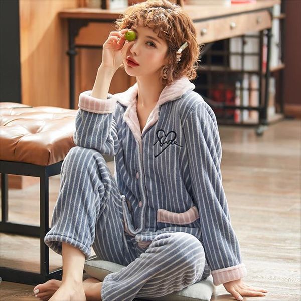 

pajamas sets style flannel womens sleepwears cardigan pyjamas long sleeved fashion casual sleep clothes 2pcs nighties, Black;red
