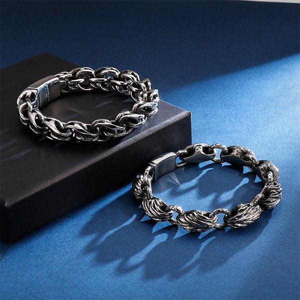 

link, chain punk twisted link bracelet mens 23cm 9 inches rock vintage stainless steel armband hiphop biker bracelets bangle jewelry, Black