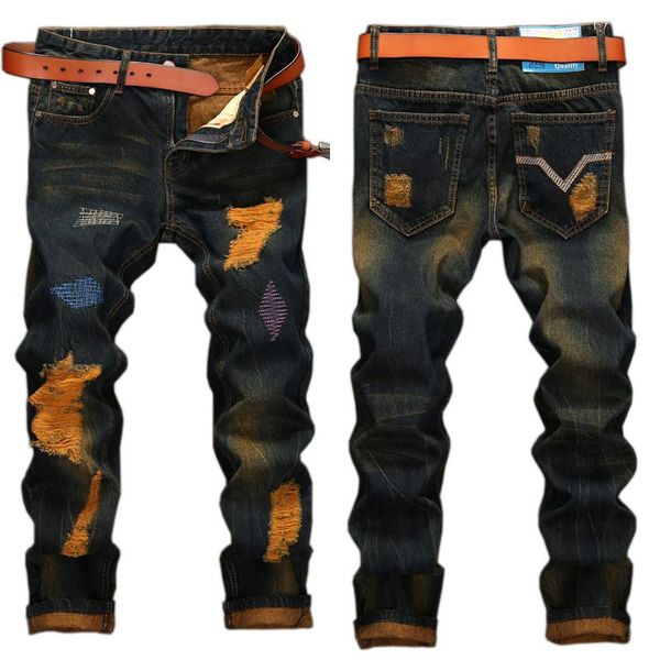 

men's jeans brand slim casual korean trendy pants 2021 summer, Blue