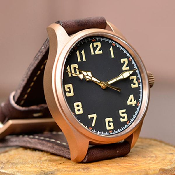 

wristwatches bronze sports watch men retro automatic mechanical 100m diver vintage 42mm luminous watches baltany, Slivery;brown