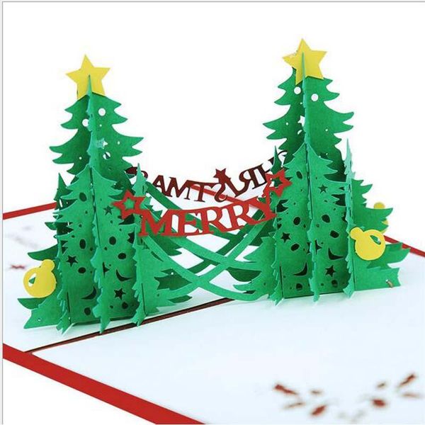 

greeting cards 10pcs/lot creative christmas card and envelope 3d tree gift
