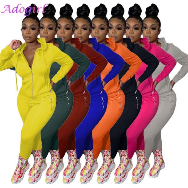 

spring autumn solid casual hooded two piece set long sleeve zipper hoodies pencil pants tracksuit women outdoor sporty suit, White;black