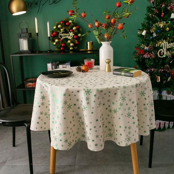

table cloth christmas round tablecloth metallic snowflake stars reindeer print circular dining cover xmas party holiday decor