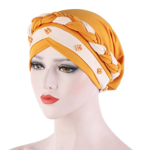 2022 India Donne Musulmane Hijab Cappello Cancro Chemio Cap Treccia Perline Turbante Foulard Testa Islamica Wrap Cofano Arabo Perdita di Capelli Copre