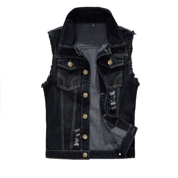 

men's vests retro mens slim denim vest sleeveless jean jacket trucker casual waistcoat m-6xl, Black;white