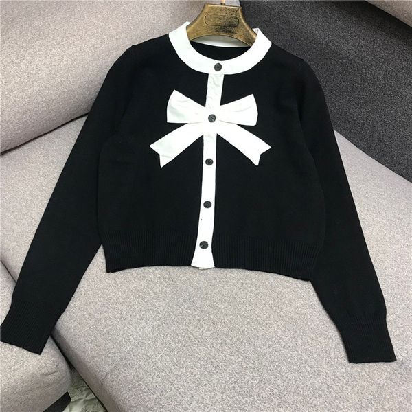 

2021 new korean fashion sweater women autumn winter elegant single-breasted bow long sleeve knitted cardigan mujer 9lh5, White;black