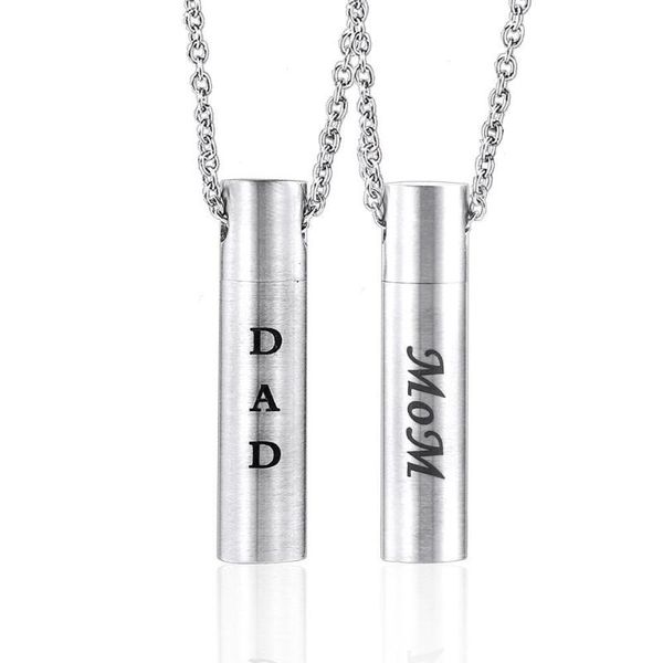 

chains couple pendant necklace for men god bless you perfume bottle open cylindrical stainless steel remembrance chain jewelry, Silver