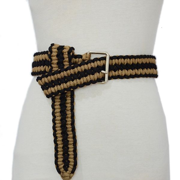 

fashionable new women's belt women's casual versatile decorative stripe nylon rope woven belt, Black;brown