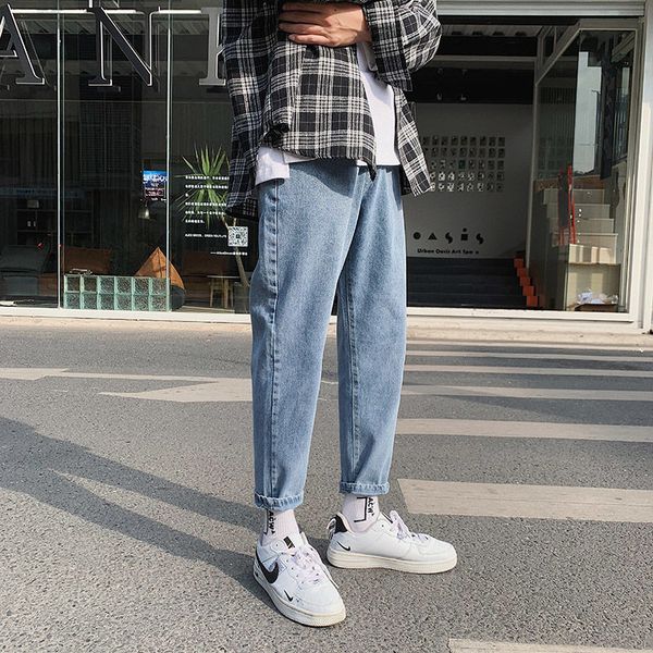 

2021 new men's stretch slim fit cargo pocket jeans fashion brand blue light-color casual pants biker denim trousers plus size 27-36 u07