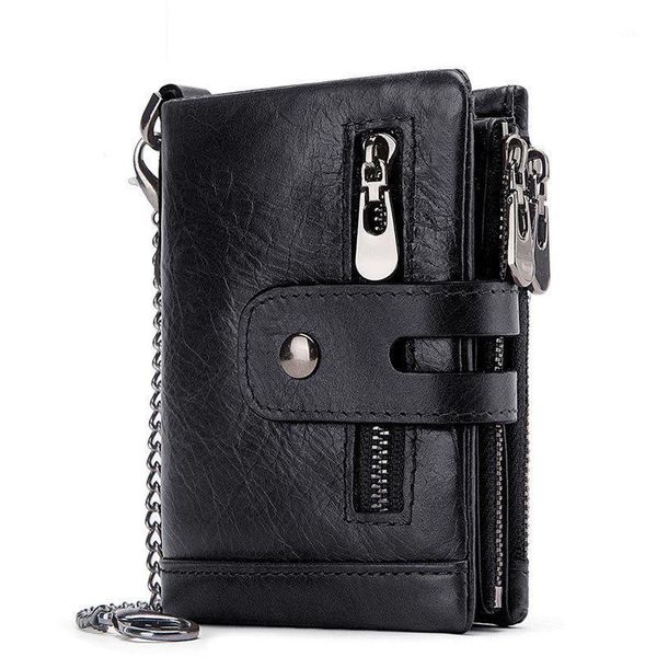

fashion rfid men's genuine leather wallet casual multi card position holder male coin purse with separable chain wallets1, Red;black