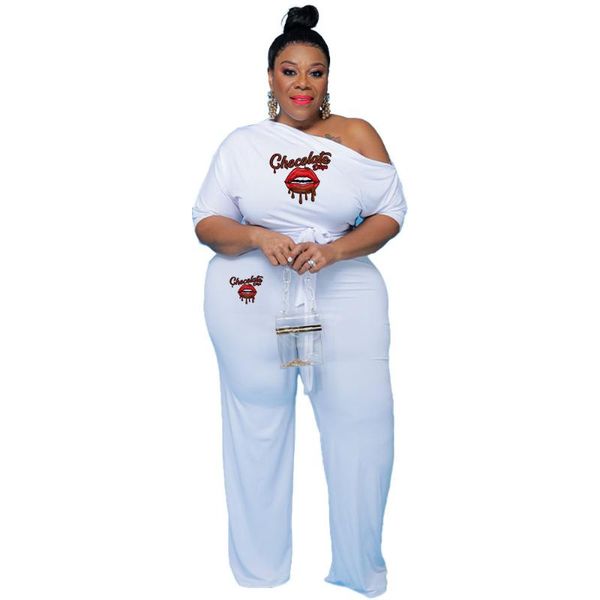 

women's two piece pants 2021 quality fashion design 2pcs women set spring autumn print skew collar casual, White