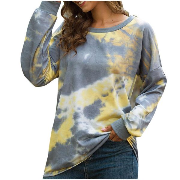 

women's hoodies & sweatshirts 2021 simple womens multicolor casual long sleeve round collar sweatshirt loose printed tie dyeing hoodie, Black