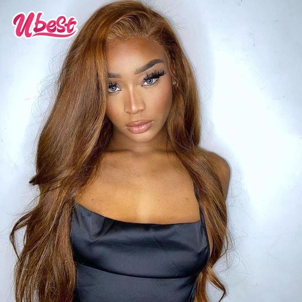 

lace wigs u chocolate gradient colored human hair malaysian body wave frontal wig pre plucked transparent for women, Black;brown