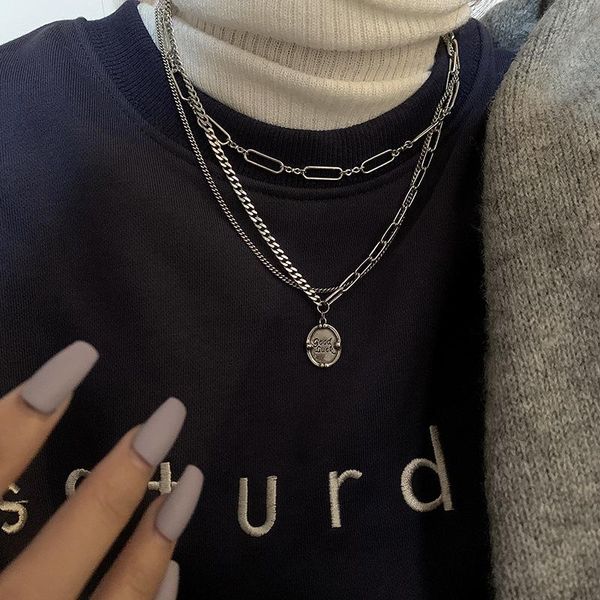 

chains meyrroyu sterling silver fashion high-class punk asymmetric double-layer chain necklace for party gift lovers