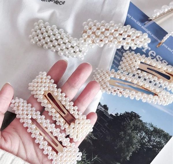 

2021 new fashion women pearl hair clip snap hair barrette stick hairpin hair styling accessories for women girls