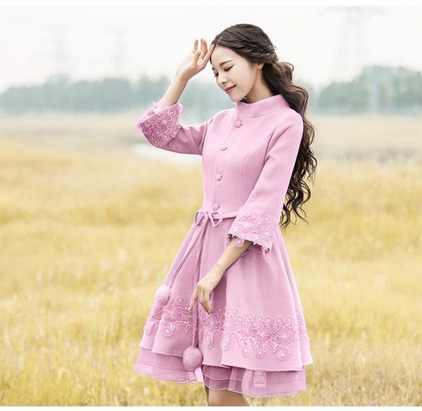 

women's wool & blends s-3xl 2021 fashion autumn winter women three quarter sleeve jacket single breasted overcoat female coat with 2 ba, Black