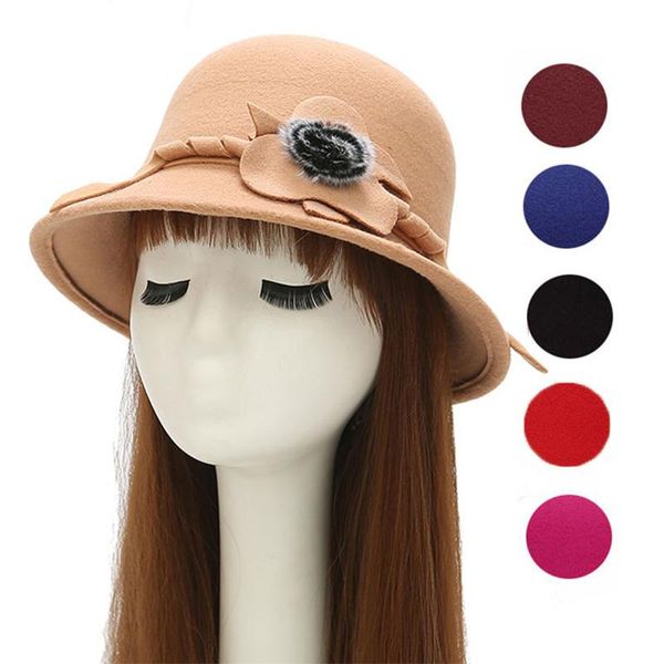 

stingy brim hats 1pcs faux wool basin hat for autumn and winter ladies leisure fur ball fashion woolen felt s78, Blue;gray