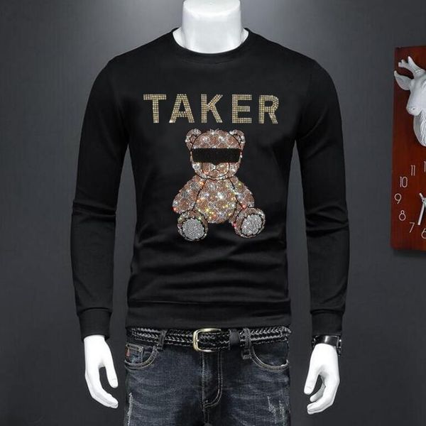 

new fashion punk sweatshirt diamond stone men plus size hip hop hoody m-4xl, Black