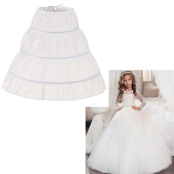 

white children petticoat a-line 3 hoops one layer kids crinoline lace trim flower girl dress underskirt elastic waist